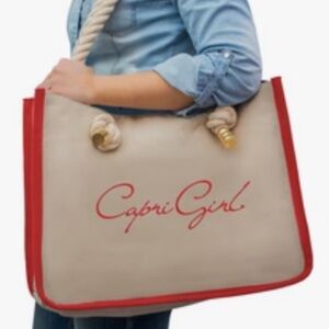 Faraone Mennella Capri Girl Red and Natural Canvas Tote Bag Rope Handles NWOT